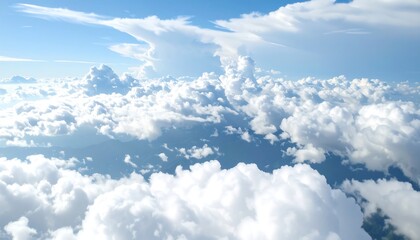 A high-altitude view of puffy white cumulus clouds against a vibrant blue sky, offering a sense of freedom and vastness