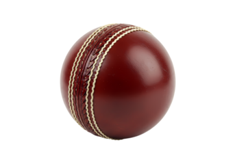 Cricket Ball CloseUp of Red Leather Sphere isolated on transparent background