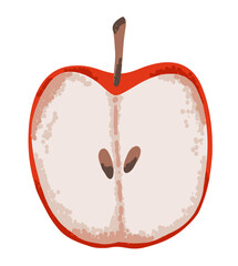 Half of red apple fruit in simple flat style with speckled noise texture