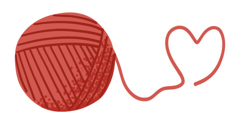 Wool yarn ball with heart in flat style with noise texture