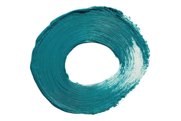 Teal ring-shaped paint stroke, circular texture, with a black center hole
