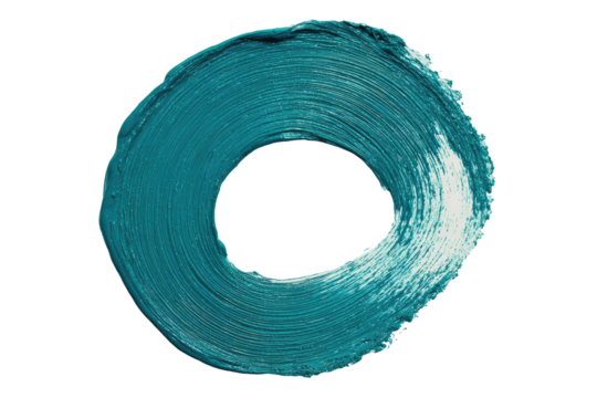 Teal ring-shaped paint stroke, circular texture, with a black center hole