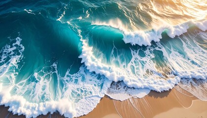 Fototapeta premium Aerial perspective of ocean waves crashing on shore showcasing coastal beauty