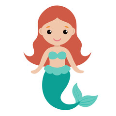 Cute cartoon mermaid princess vector on white background.