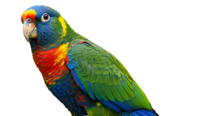 Colorful festive Amazon parrot portrait isolated PNG with Transparent Background