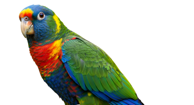 Colorful festive Amazon parrot portrait isolated PNG with Transparent Background