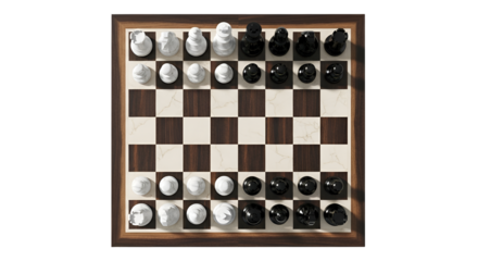 Chessboard with chess pieces ready for a match isolated PNG with Transparent Background
