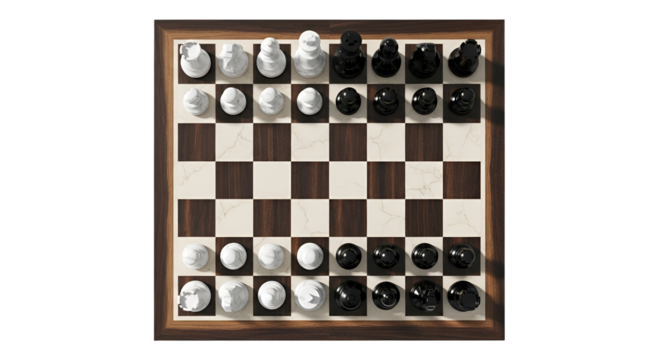 Chessboard with chess pieces ready for a match isolated PNG with Transparent Background