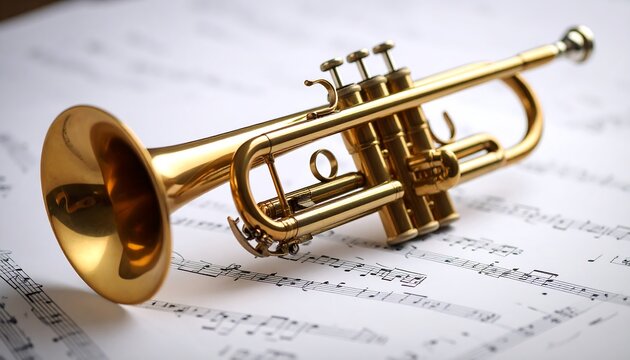 Golden trumpet on sheet music (2)