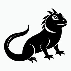 Iguana animal black and white vector on white background.