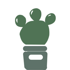 A simple, stylized illustration of a green potted cactus with three rounded pads on top, set against a white background.