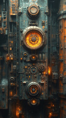 Render gritty artwork of machinery in a nighttime scene wallpaper