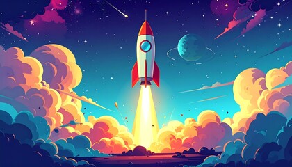 Rocket launch into starry night sky (2)