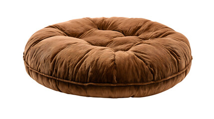 Obraz premium Large, plush floor cushion, earthy brown, with visible stitching, isolated on Transparent background,
