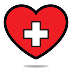 Obraz premium Red heart with white cross symbol medical healthcare love care health symbol graphic vector