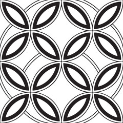 Seamless Geometric Black and White Pattern, Abstract Circle Flower Design, Modern Minimalist Background Vector
