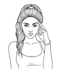 Minimalist Line Art Portrait of Confident Woman in Pose.