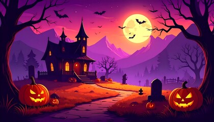 Haunted Halloween mansion at twilight