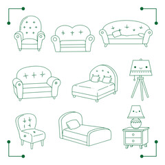 collection of various furniture items.