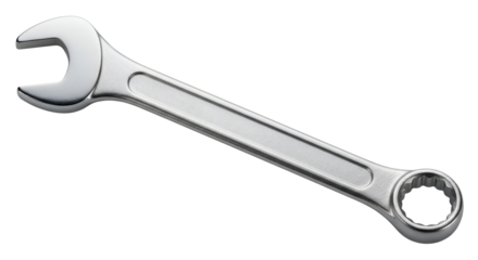 Silver combination wrench for repair and construction work isolated PNG with Transparent Background