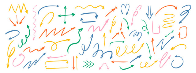 Bright and funky arrow brush strokes. Fun kids marker style.