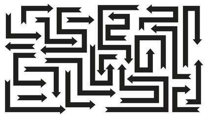 Black arrows showing direction right left up down vector illustration, Vector arrow set, Outline arrow shapes vector black and white, Collection of arrow direction on white background