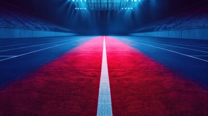 Dramatic indoor running track at night in stadium