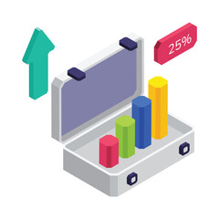 Briefcase Growth isometric vector illustration.