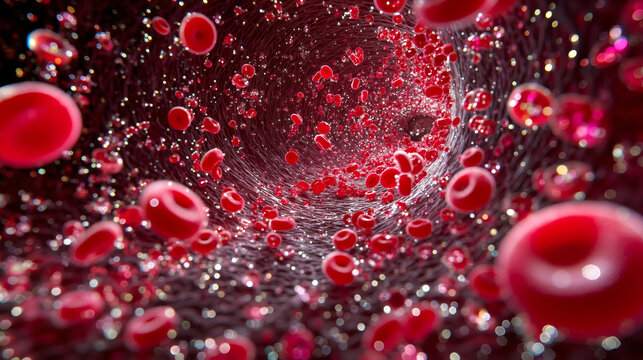 A bunch of red blood cells in a spiral vortex - Powered by Adobe