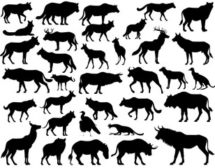  Firefly_ Victor silhouette of a set of carnivores on white background