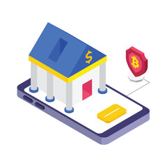 Online Bank isometric vector illustration.