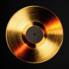 Lustrous golden record on dark background. Shimmering surface reflects light, emphasizing its radiant texture. Center label is black