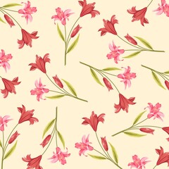 Elegant Floral Pattern Pink and Red Lilies
