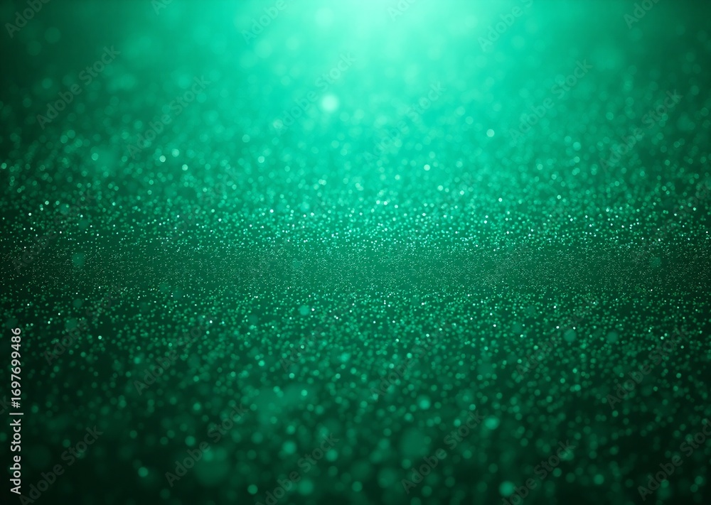 Poster vibrant emerald green abstract background with countless sparkling particles, illuminated from above