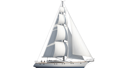 Sailing ship under full sail on the ocean isolated PNG with Transparent Background