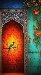 Aesthetic textured digital painting in the style of Persian miniature art