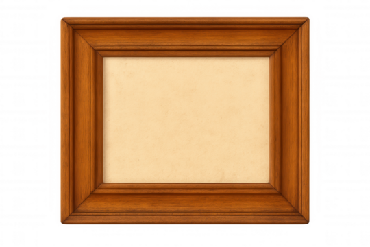 Classic wooden picture frame with off-white background, isolated on transparent background, ready for your image or text - Powered by Adobe