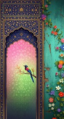 Aesthetic textured digital painting in the style of Persian miniature art