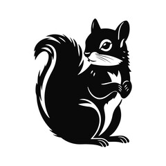 Cute squirrel illustration, black and white animal logo, woodland creature design, cartoon forest character, wildlife vector art
