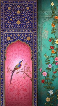 Aesthetic textured digital painting in the style of Persian miniature art
