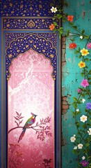 Aesthetic textured digital painting in the style of Persian miniature art
