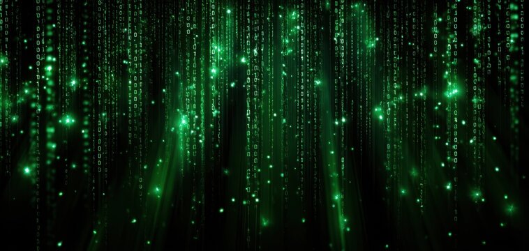 The Digital Rain of Green Matrix Code and Futuristic Data Streams