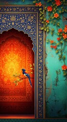 Aesthetic textured digital painting in the style of Persian miniature art