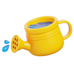 Yellow watering can 3d render icon. Agricultural equipment concept.