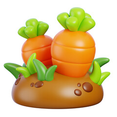 Growing carrots 3d render icon. Farming and gardening concept.