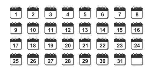 Simple calendar icon set isolated flat style design.