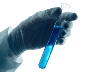 Tipping test tube of blue chemical
