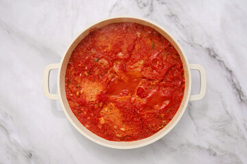 Classic pappa al pomodoro Italian soup in a pot