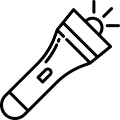 Flashlight Icon vector illustration. Fireman torch light. flashlight line art with glowing light, black outlines on white background. 