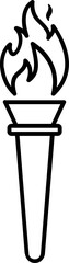 Flame torch icon. Burning torch with flame outline. Vector of Flaming Torch. Simple line art icon of a burning torch with flames. Torch of Inspiration: A hand-drawn illustration of a classic torch